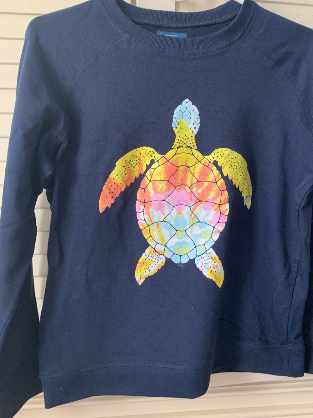 Caribbean Joe Navy Sweatshirt with Colorful Turtle, Sz S